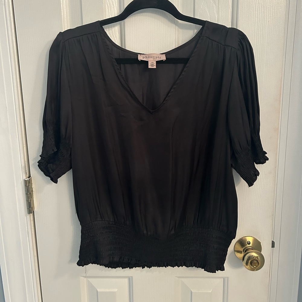 Philosophy Black V-Neck Short Sleeve Blouse